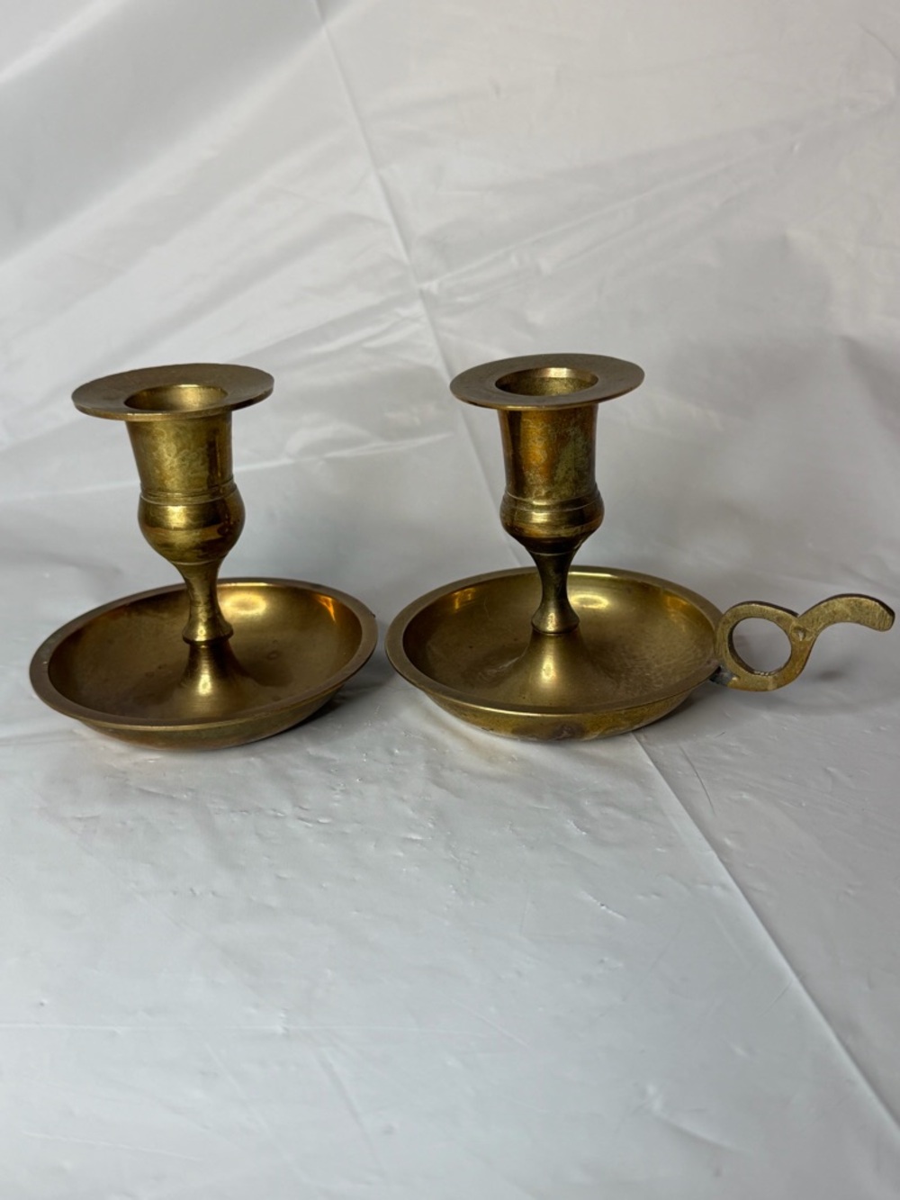 Pair of Antique Brass Chamberstick Candle Holders